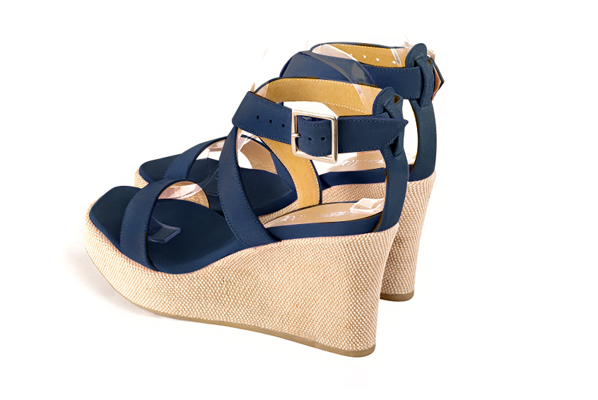 Navy blue women's fully open sandals, with crossed straps.. Rear view - Florence KOOIJMAN